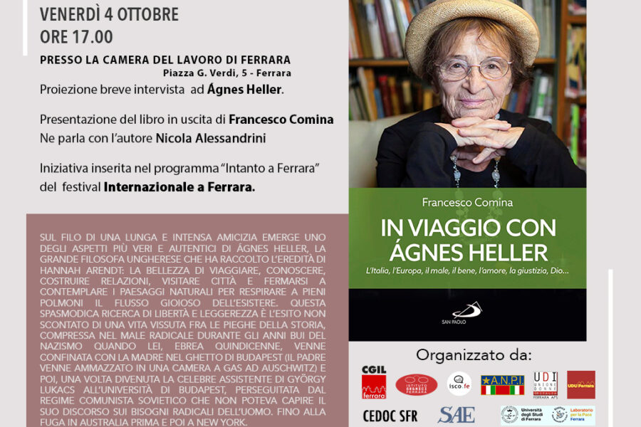 In viaggio con Agnes Heller. Venerdì 4 ottobre Camera del Lavoro di Ferrara