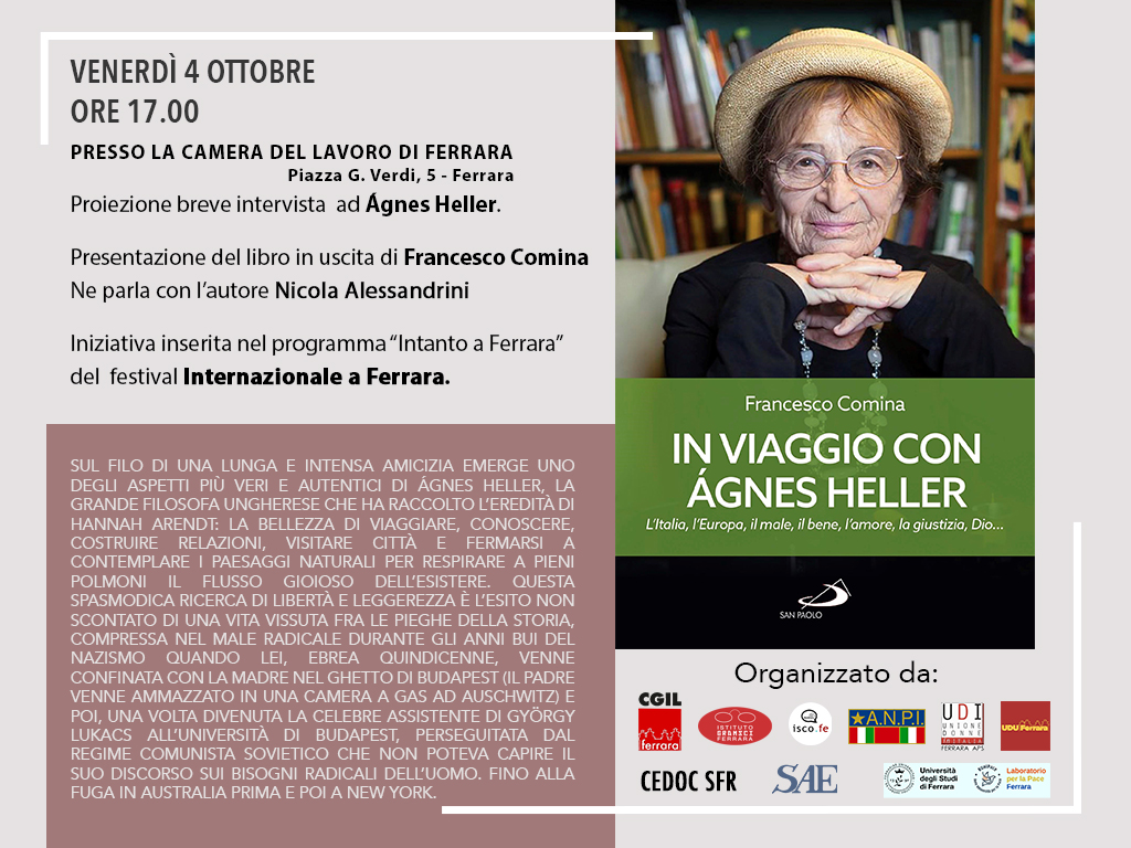 In viaggio con Agnes Heller. Venerdì 4 ottobre Camera del Lavoro di Ferrara