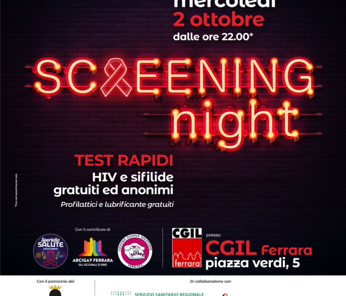 Screening night: test rapidi HIV e sifilide mercoledì 2 ottobre in Cgil Ferrara