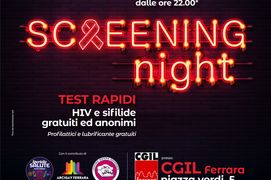 Screening night: test rapidi HIV e sifilide mercoledì 2 ottobre in Cgil Ferrara