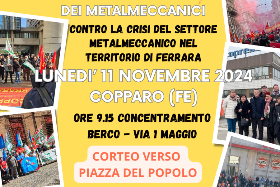 Sciopero generale provinciale del settore metalmeccanica lunedì 11 novembre a Copparo