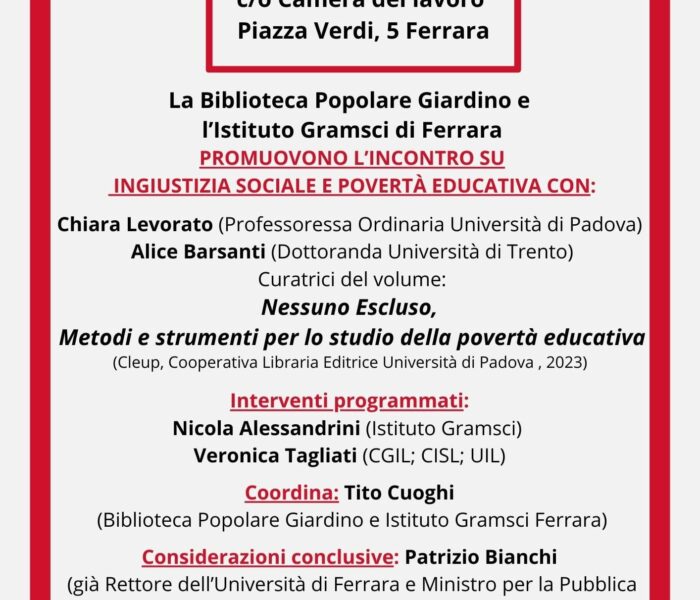 Ingiustizia sociale e povertà educativa: incontro in Cgil venerdì 25 ottobre