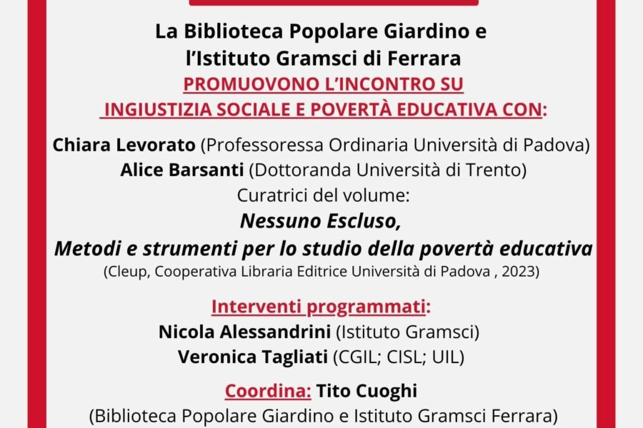 Ingiustizia sociale e povertà educativa: incontro in Cgil venerdì 25 ottobre