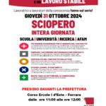 Per un contratto giusto e un lavoro stabile: 31 ottobre sciopero FLC CGIL con presidio a Ferrara