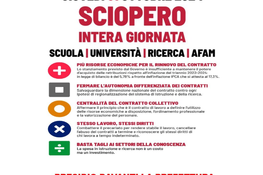 Per un contratto giusto e un lavoro stabile: 31 ottobre sciopero FLC CGIL con presidio a Ferrara