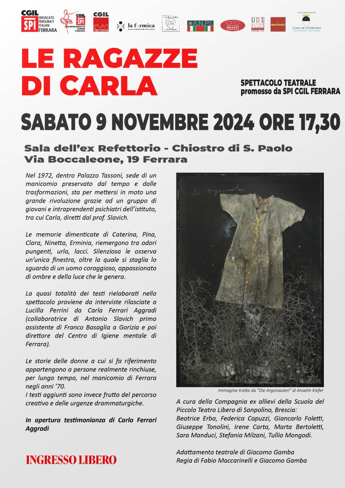 Spettacolo teatrale “Le ragazze di Carla” sabato 9 novembre