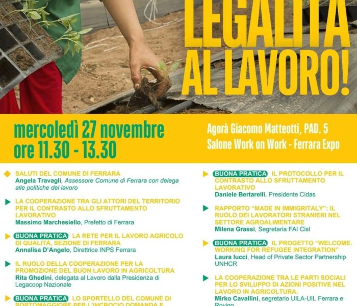 Wokshop su legalità e lavoro mercoledì 27 novembre