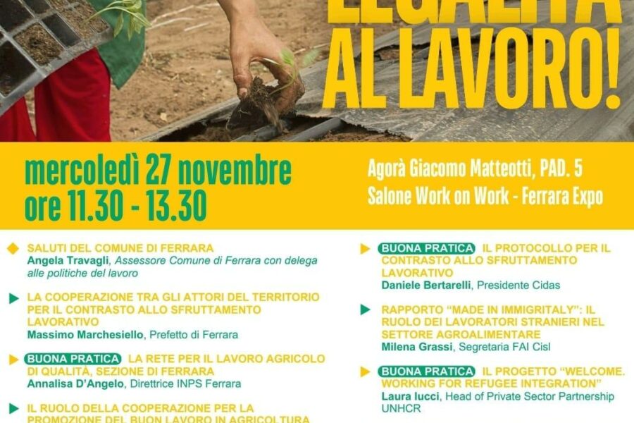 Wokshop su legalità e lavoro mercoledì 27 novembre