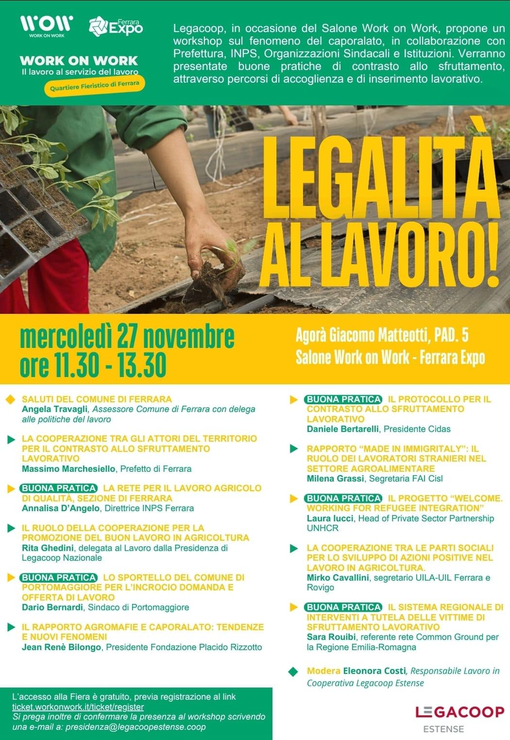 Wokshop su legalità e lavoro mercoledì 27 novembre