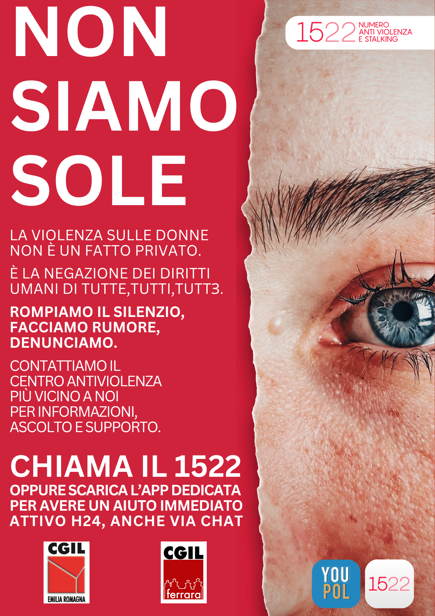 NON SIAMO SOLE: la CGIL a sostegno del contrasto alla violenza di genere