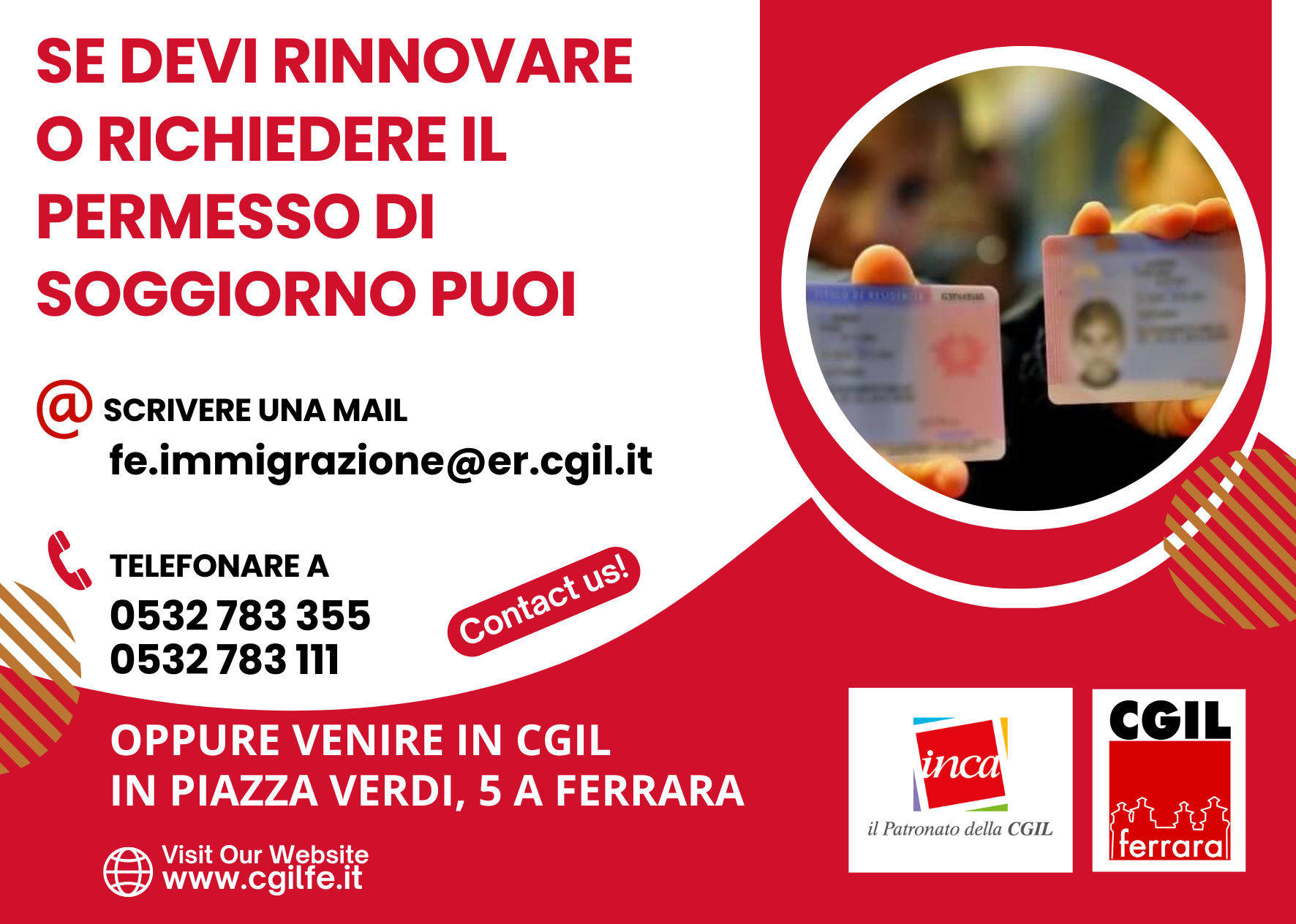 Rivolgiti a Inca Cgil Ferrara per rinnovare o richiedere il permesso di soggiorno