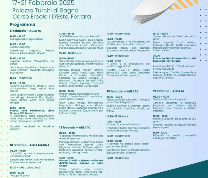 Peace Studies a Ferrara dal 17 al 21 febbraio 2025