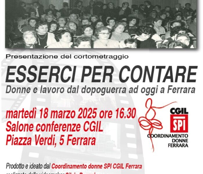 Cortometraggio “Esserci per contare”: presentazione e incontro con Livia Turco martedì 18 marzo